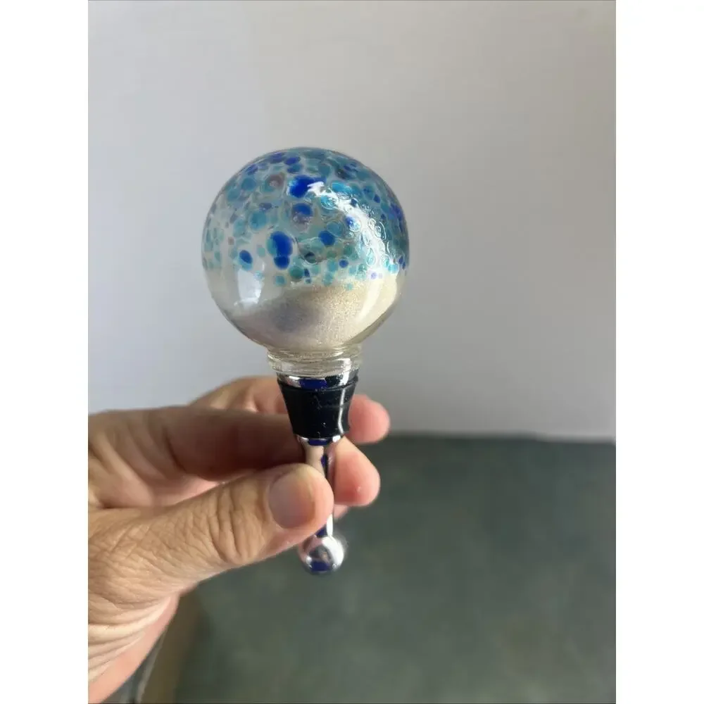 Pier 1 Imports Wine Bottle Stopper Sand Shell Art Glass Blue Orb SKU 2764602